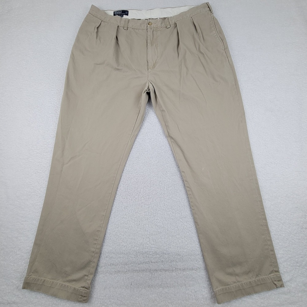 Polo Ralph Lauren Ethan Pants Mens 39x30.5 Khaki Pleated Cotton‎ Chino Classic